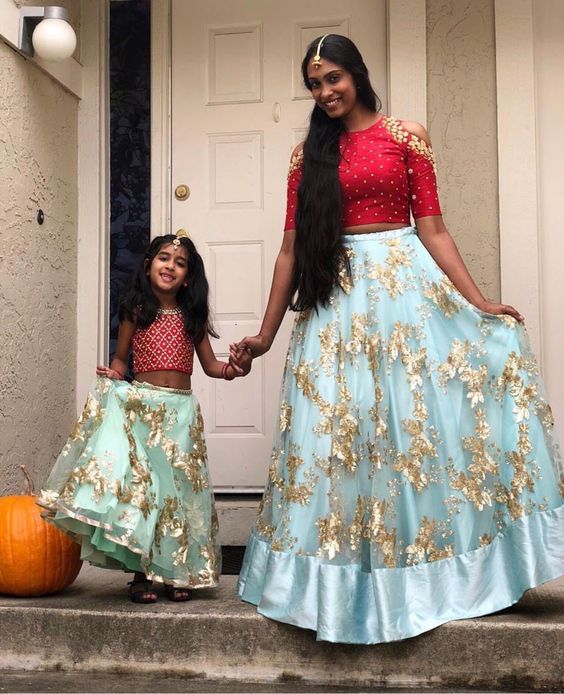 mom daughter matching indian dresses